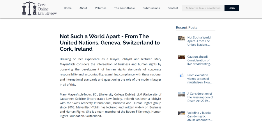 Not Such a World Apart – From The United Nations, Geneva, Switzerland to Cork, Ireland